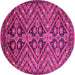 Round Machine Washable Abstract Pink Modern Rug, wshabs3945pnk