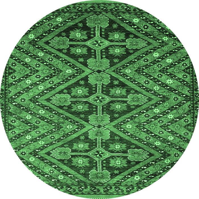 Round Abstract Emerald Green Modern Rug, abs3945emgrn