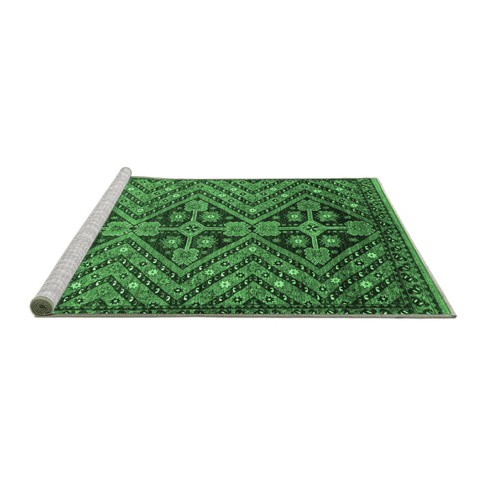 Sideview of Machine Washable Abstract Emerald Green Modern Area Rugs, wshabs3945emgrn