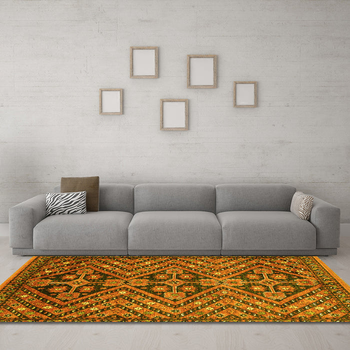 Machine Washable Abstract Yellow Modern Rug in a Living Room, wshabs3945yw