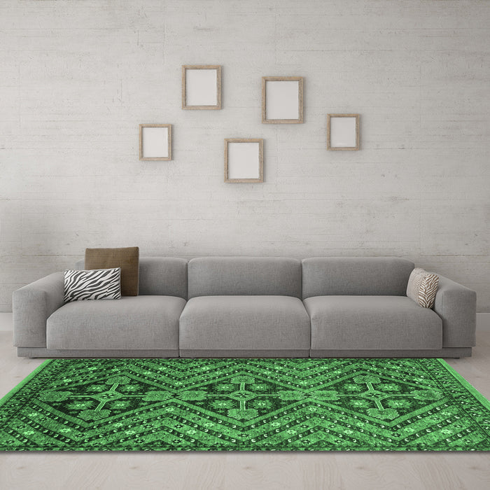 Machine Washable Abstract Emerald Green Modern Area Rugs in a Living Room,, wshabs3945emgrn