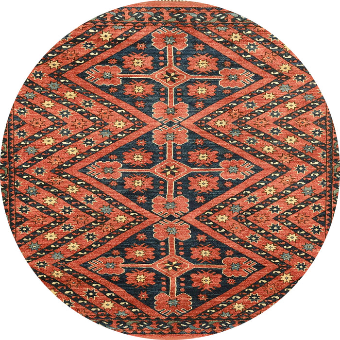 Round Machine Washable Abstract Saffron Red Rug, wshabs3945