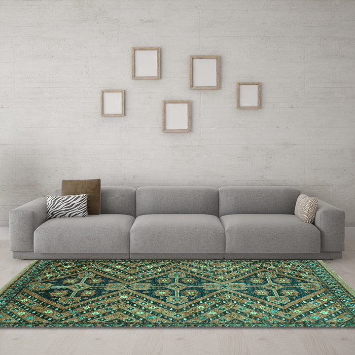 Machine Washable Abstract Turquoise Modern Area Rugs in a Living Room,, wshabs3945turq