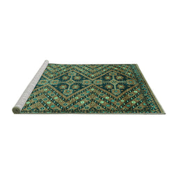 Sideview of Machine Washable Abstract Turquoise Modern Area Rugs, wshabs3945turq