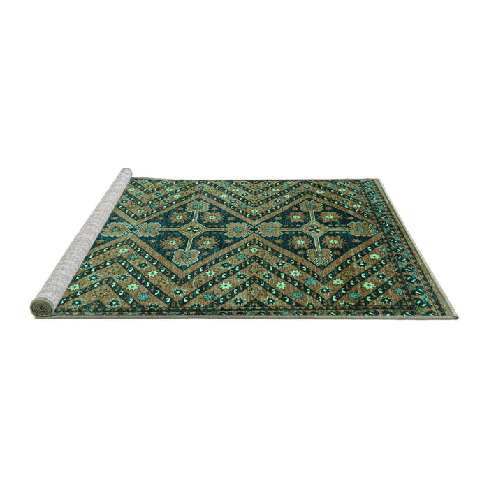 Sideview of Machine Washable Abstract Turquoise Modern Area Rugs, wshabs3945turq