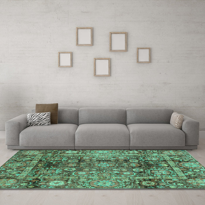 Machine Washable Abstract Turquoise Modern Area Rugs in a Living Room,, wshabs3946turq