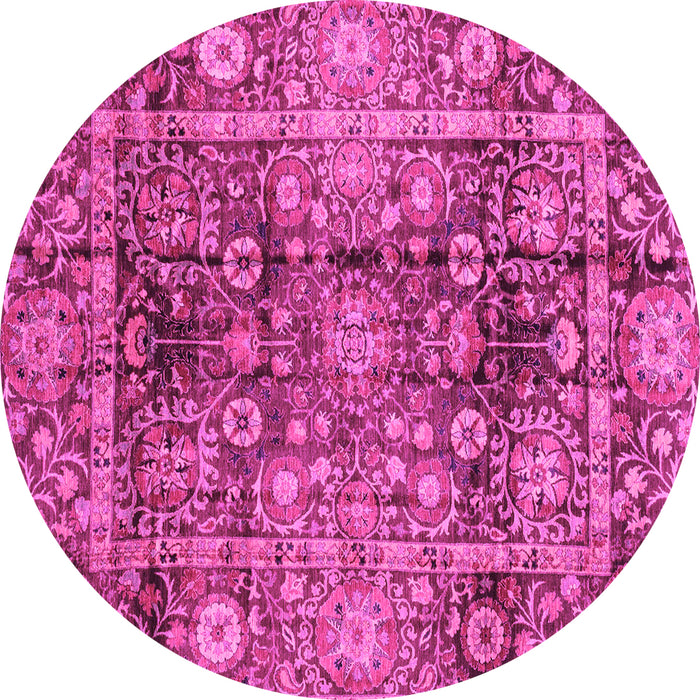 Round Machine Washable Abstract Pink Modern Rug, wshabs3946pnk