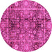 Round Machine Washable Abstract Pink Modern Rug, wshabs3946pnk