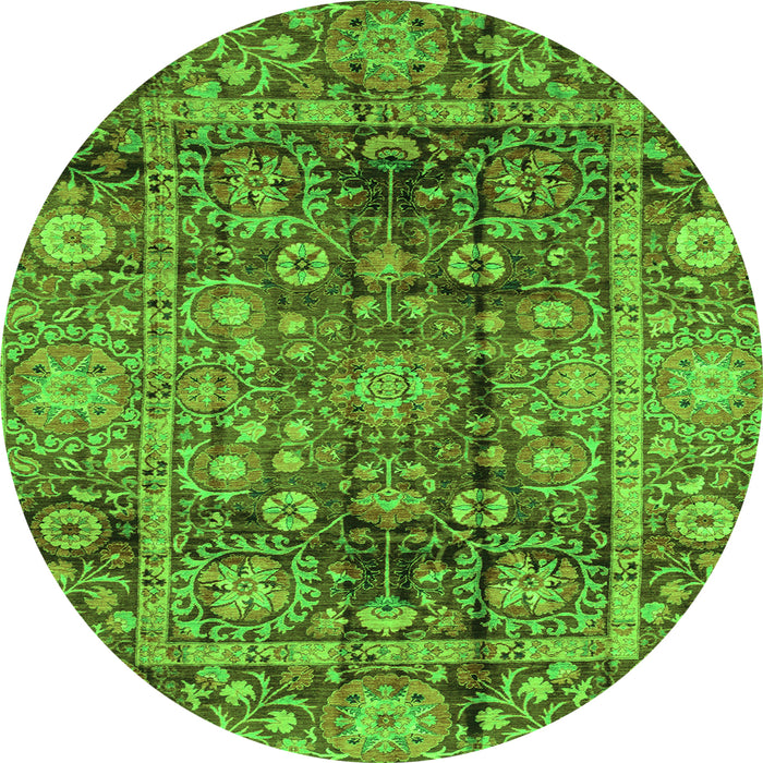 Round Machine Washable Abstract Green Modern Area Rugs, wshabs3946grn