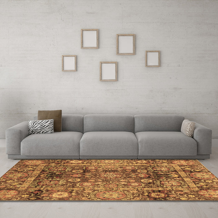 Machine Washable Abstract Brown Modern Rug in a Living Room,, wshabs3946brn