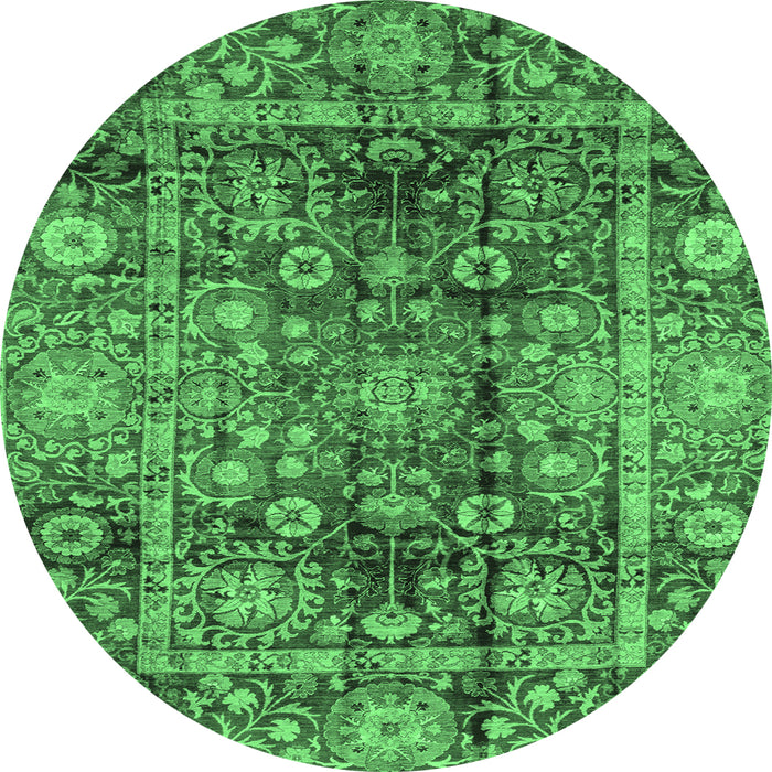 Round Machine Washable Abstract Emerald Green Modern Area Rugs, wshabs3946emgrn
