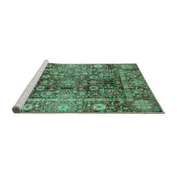 Sideview of Machine Washable Abstract Turquoise Modern Area Rugs, wshabs3946turq