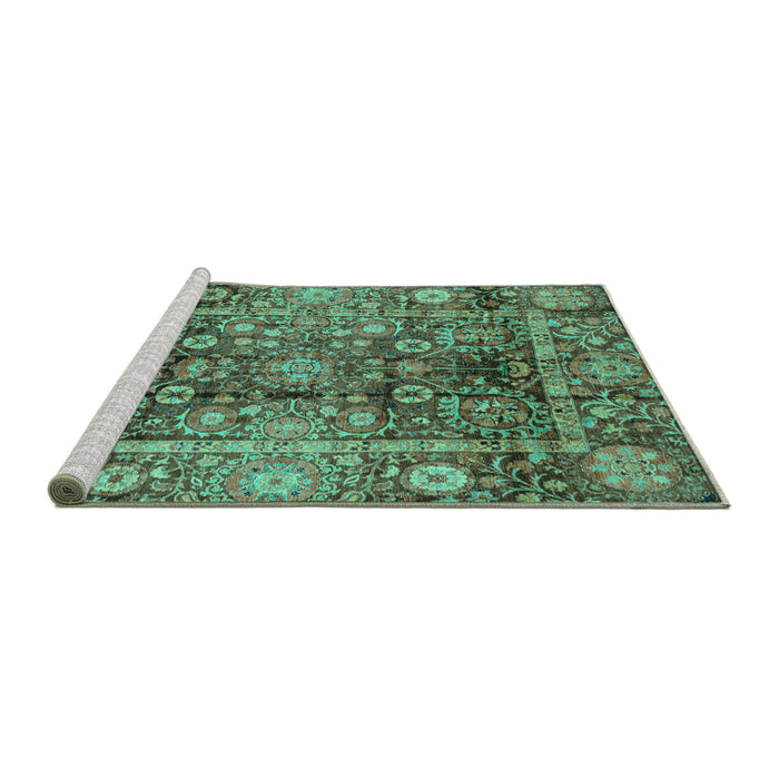 Sideview of Machine Washable Abstract Turquoise Modern Area Rugs, wshabs3946turq
