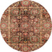 Round Machine Washable Abstract Peru Brown Rug, wshabs3946