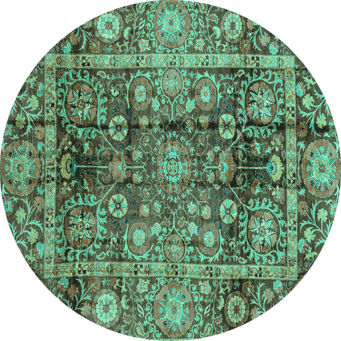 Round Machine Washable Abstract Turquoise Modern Area Rugs, wshabs3946turq