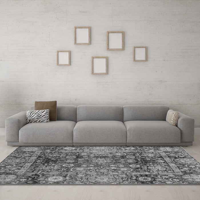 Machine Washable Abstract Gray Modern Rug in a Living Room,, wshabs3946gry