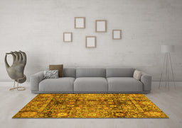 Machine Washable Abstract Yellow Modern Rug in a Living Room, wshabs3946yw