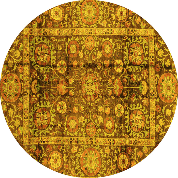 Round Abstract Yellow Modern Rug, abs3946yw