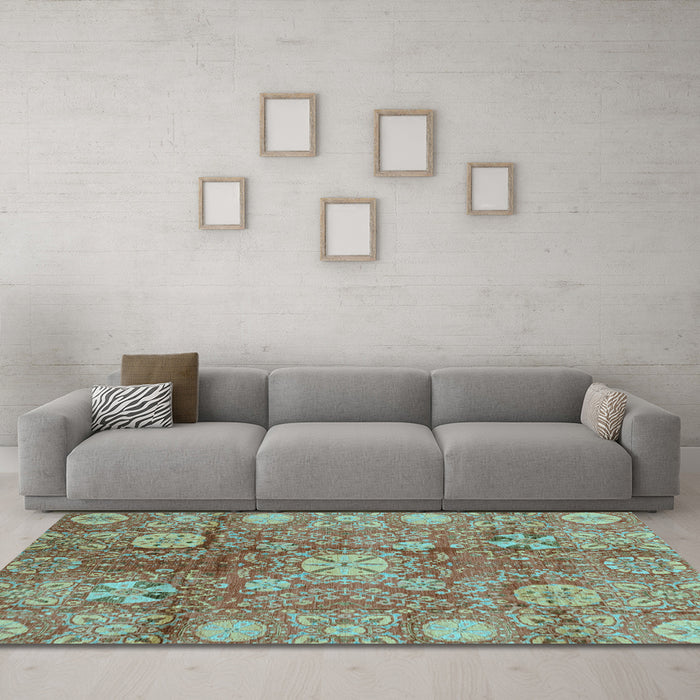 Machine Washable Oriental Light Blue Traditional Rug in a Living Room, wshabs3947lblu
