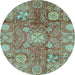 Round Machine Washable Oriental Light Blue Traditional Rug, wshabs3947lblu