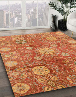 Machine Washable Abstract Orange Rug in a Family Room, wshabs3947