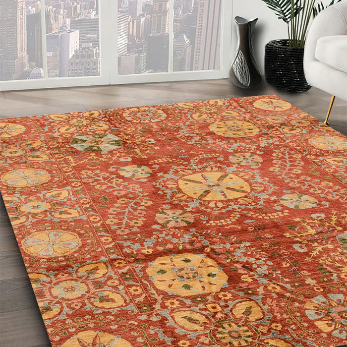 Machine Washable Abstract Orange Rug in a Family Room, wshabs3947