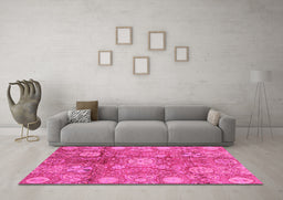 Machine Washable Oriental Pink Traditional Rug in a Living Room, wshabs3947pnk