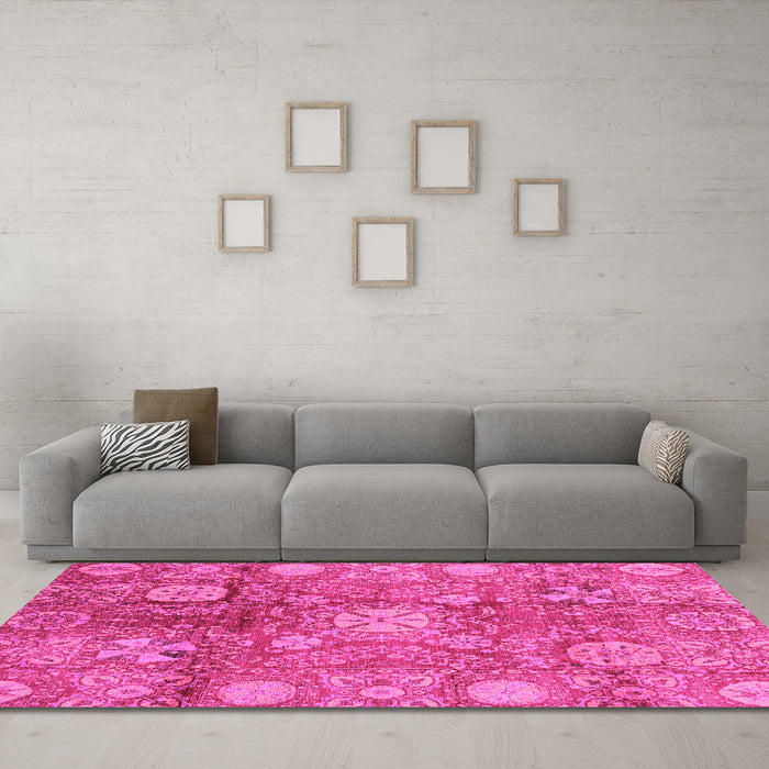 Machine Washable Oriental Pink Traditional Rug in a Living Room, wshabs3947pnk