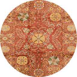 Round Machine Washable Abstract Orange Rug, wshabs3947