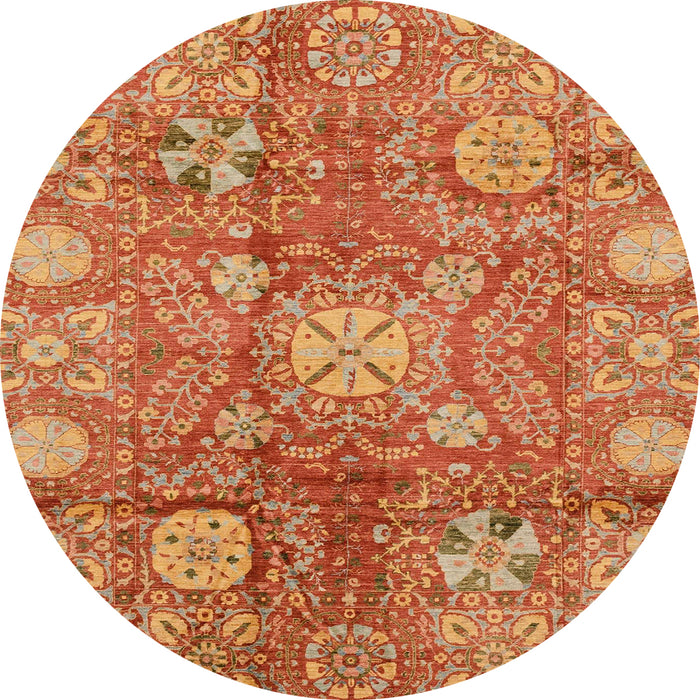 Round Machine Washable Abstract Orange Rug, wshabs3947