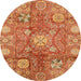 Round Machine Washable Abstract Orange Rug, wshabs3947