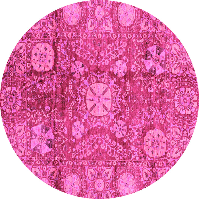 Round Machine Washable Oriental Pink Traditional Rug, wshabs3947pnk