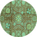 Round Oriental Turquoise Traditional Rug, abs3947turq