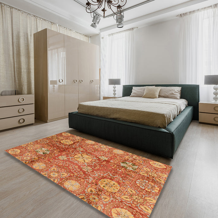 Abstract Orange Oriental Rug in a Bedroom, abs3947