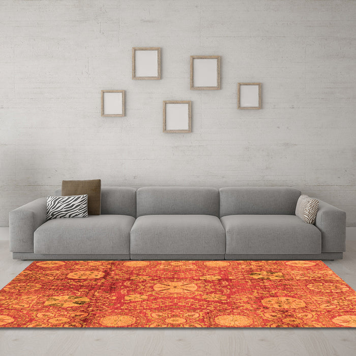 Machine Washable Oriental Orange Traditional Area Rugs in a Living Room, wshabs3947org