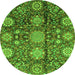 Round Machine Washable Abstract Green Modern Area Rugs, wshabs3948grn