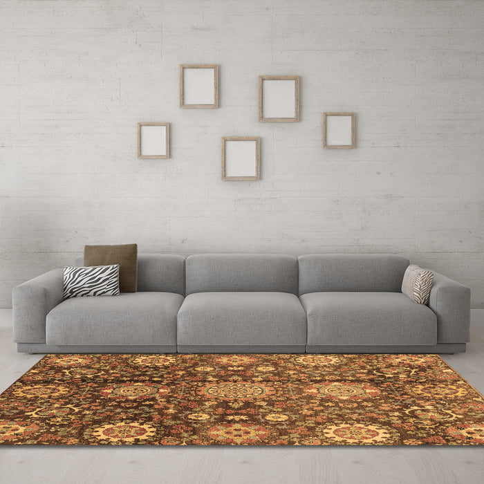 Machine Washable Abstract Brown Modern Rug in a Living Room,, wshabs3948brn