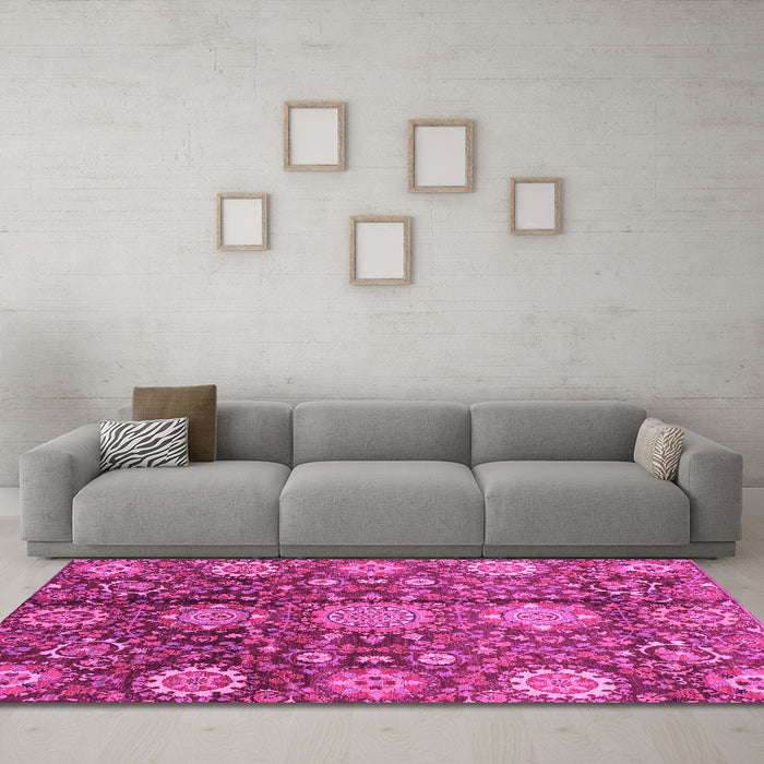 Machine Washable Abstract Pink Modern Rug in a Living Room, wshabs3948pnk