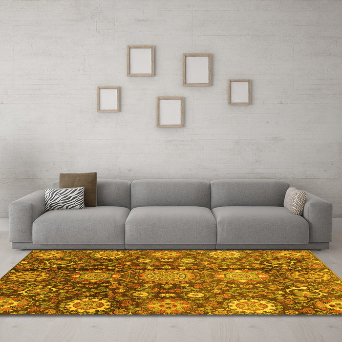 Machine Washable Abstract Yellow Modern Rug in a Living Room, wshabs3948yw
