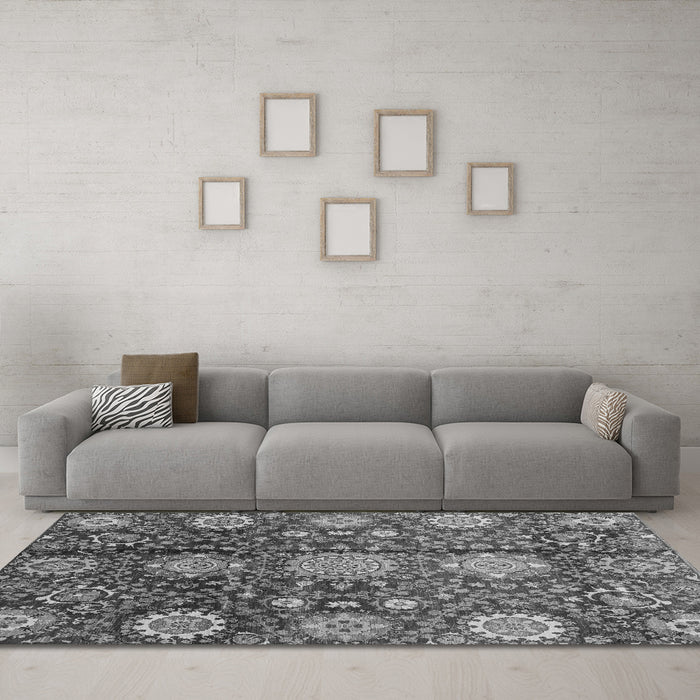 Machine Washable Abstract Gray Modern Rug in a Living Room,, wshabs3948gry