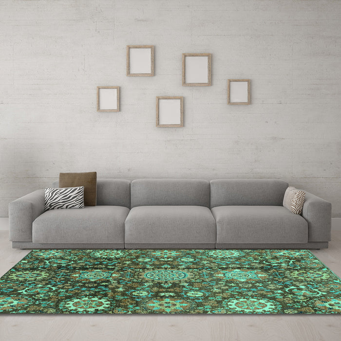 Machine Washable Abstract Turquoise Modern Area Rugs in a Living Room,, wshabs3948turq