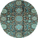 Round Abstract Light Blue Modern Rug, abs3948lblu