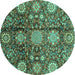 Round Machine Washable Abstract Turquoise Modern Area Rugs, wshabs3948turq