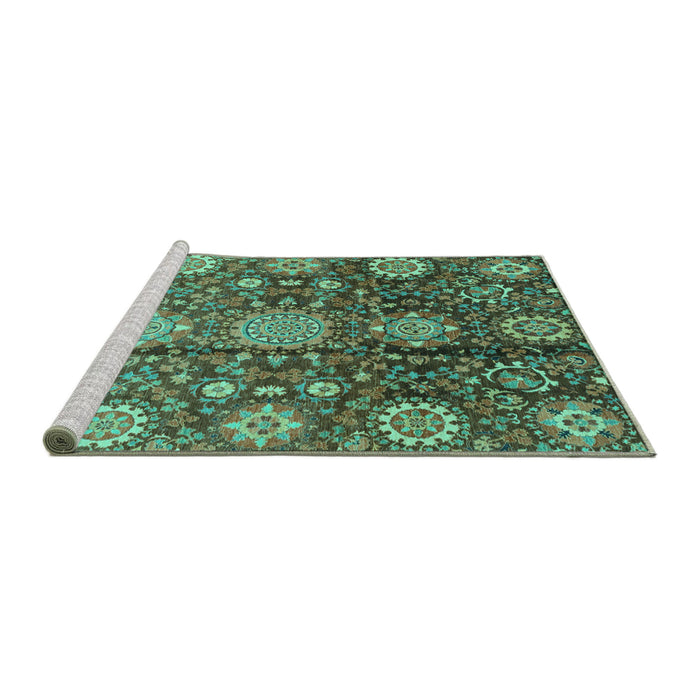 Sideview of Machine Washable Abstract Turquoise Modern Area Rugs, wshabs3948turq