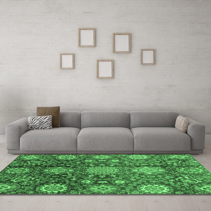 Machine Washable Abstract Emerald Green Modern Area Rugs in a Living Room,, wshabs3948emgrn
