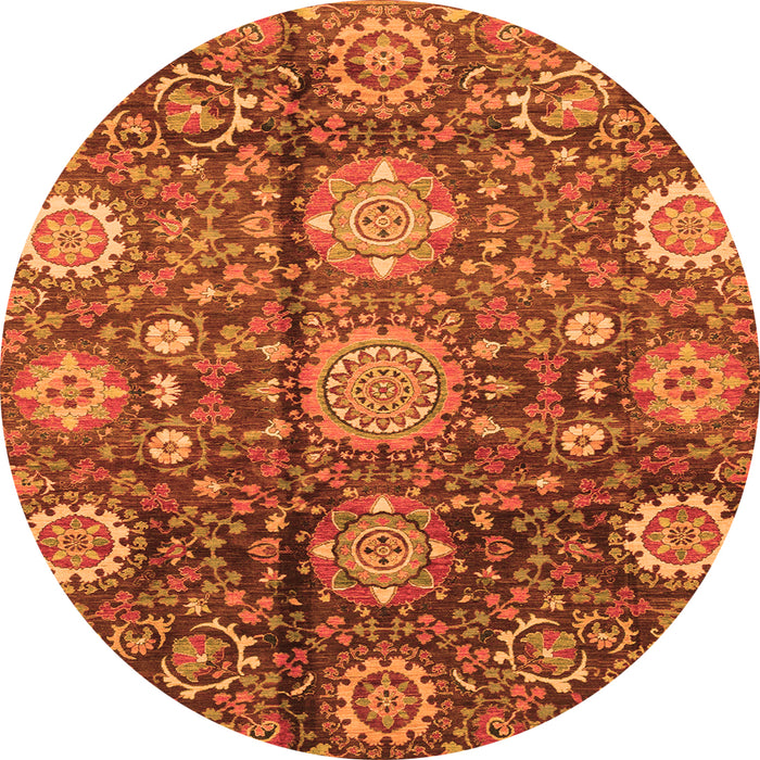 Round Machine Washable Abstract Orange Modern Area Rugs, wshabs3948org