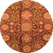 Round Machine Washable Abstract Orange Modern Area Rugs, wshabs3948org