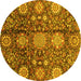 Round Abstract Yellow Modern Rug, abs3948yw