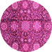 Round Machine Washable Abstract Pink Modern Rug, wshabs3948pnk