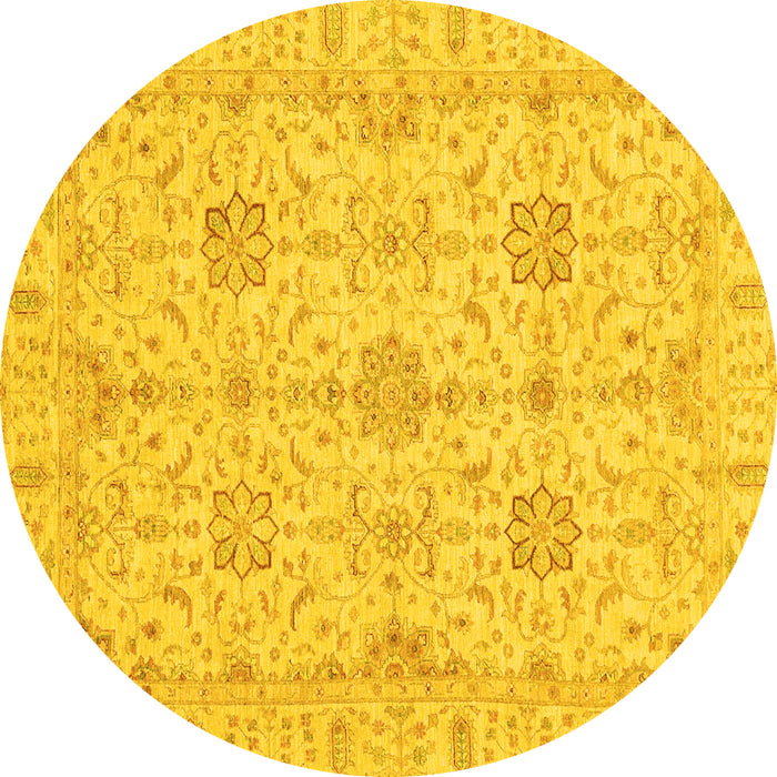 Round Machine Washable Oriental Yellow Traditional Rug, wshabs3949yw